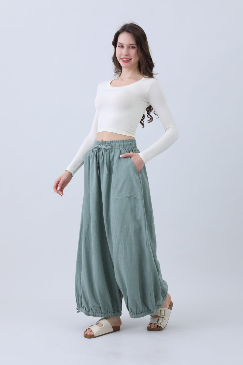 Women's Linen Pants – Relaxed Fit with Adjustable Cuffs
