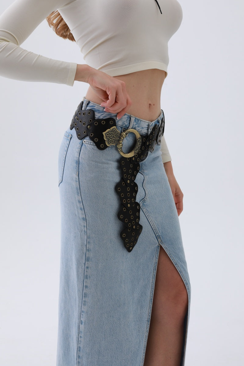 Vintage Leaf Stud Belt – Adjustable Bohemian Waist Cincher🌿✨