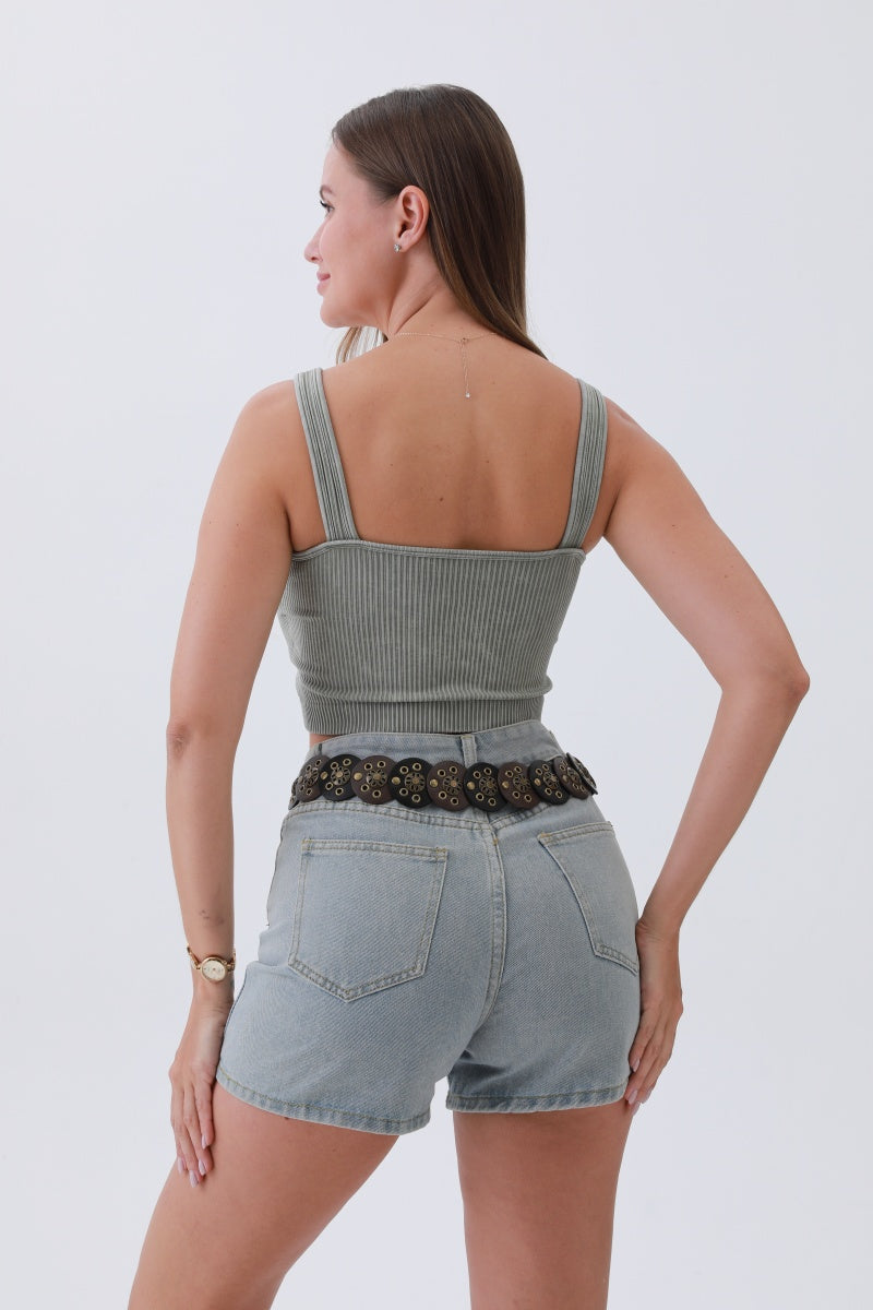 Rustic Dual-Tone Western Belt – Distressed Disc Buckle🤠✨