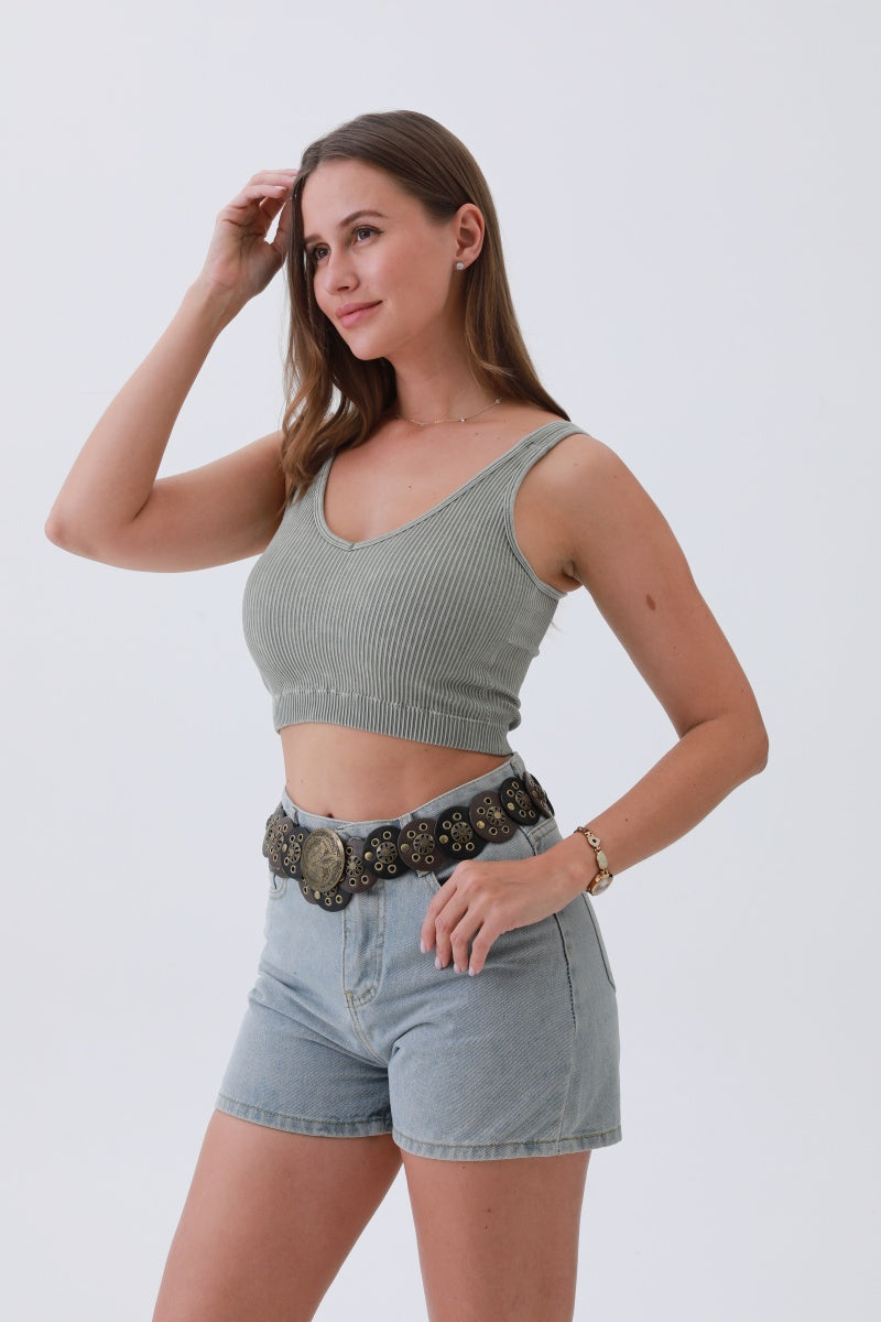 Rustic Dual-Tone Western Belt – Distressed Disc Buckle🤠✨