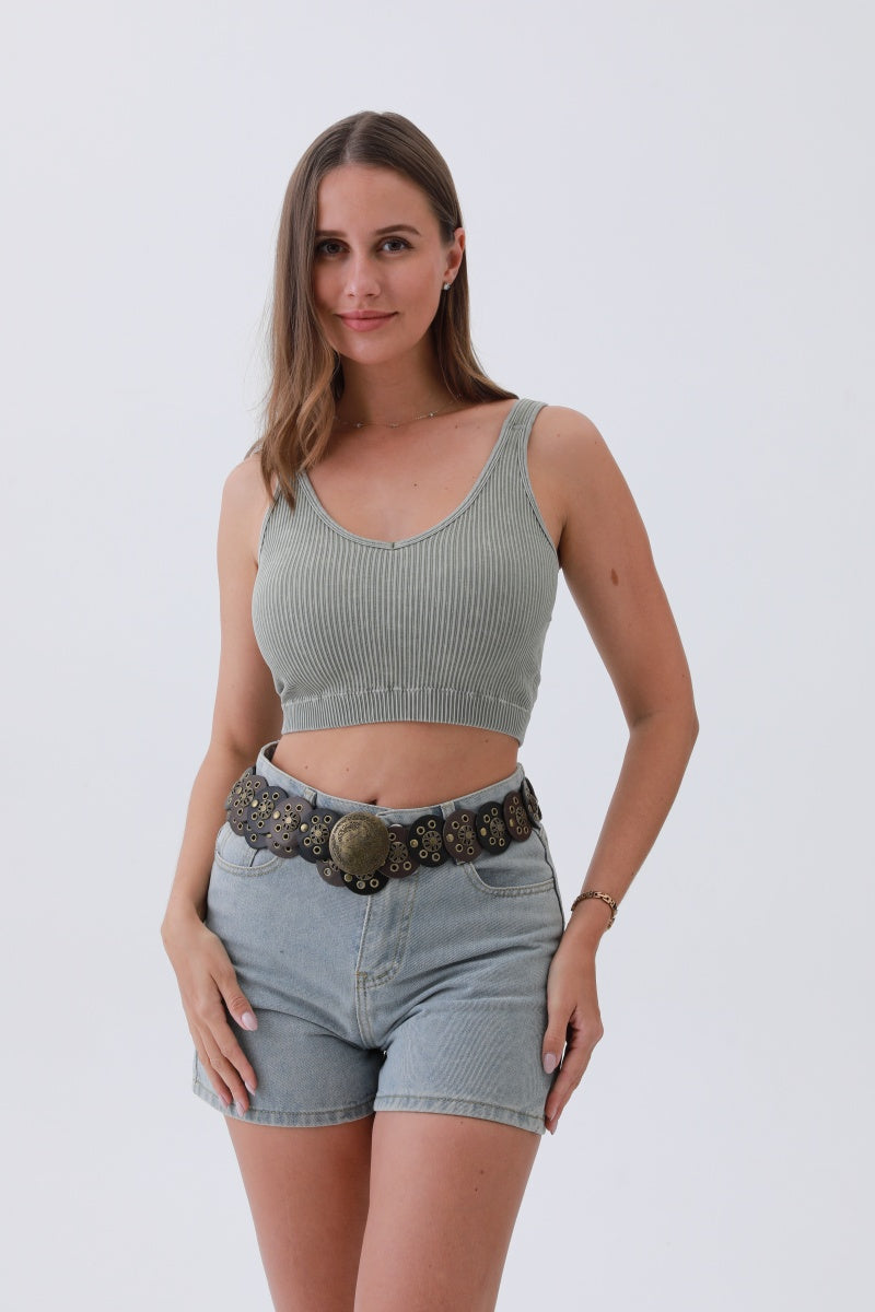 Rustic Dual-Tone Western Belt – Distressed Disc Buckle🤠✨