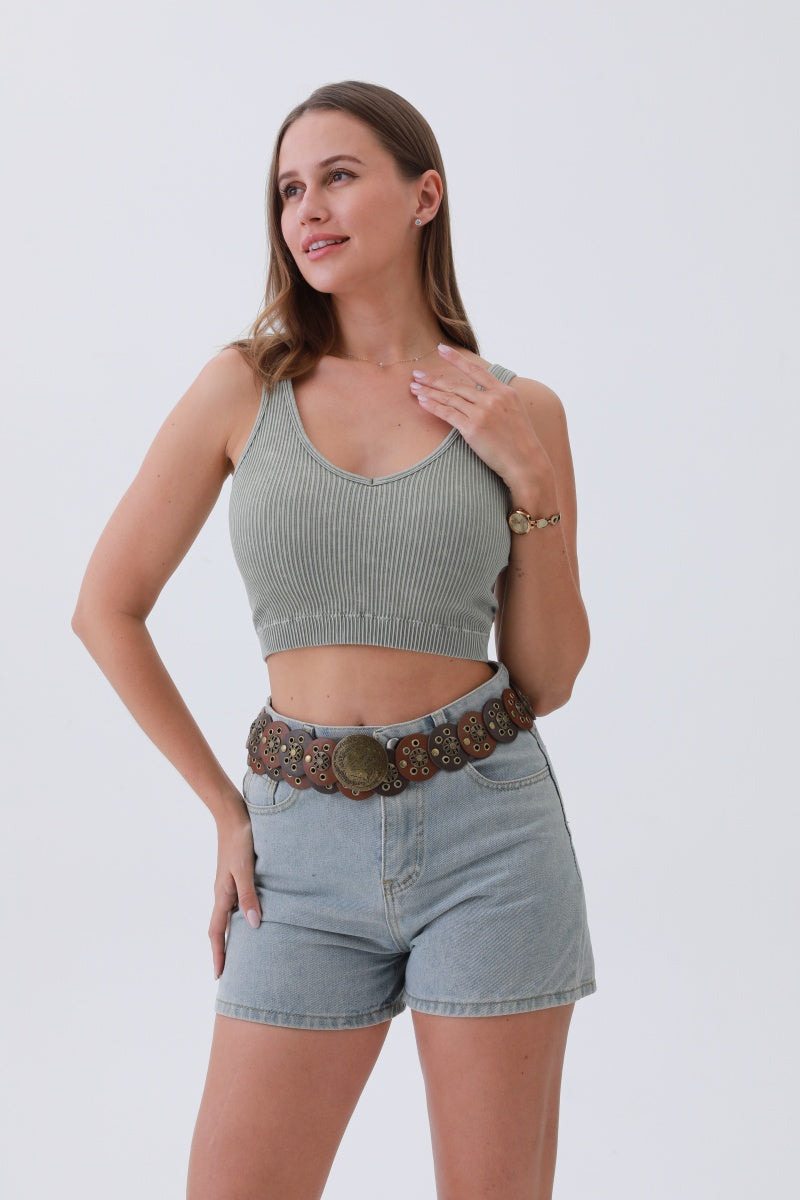 Rustic Dual-Tone Western Belt – Distressed Disc Buckle🤠✨