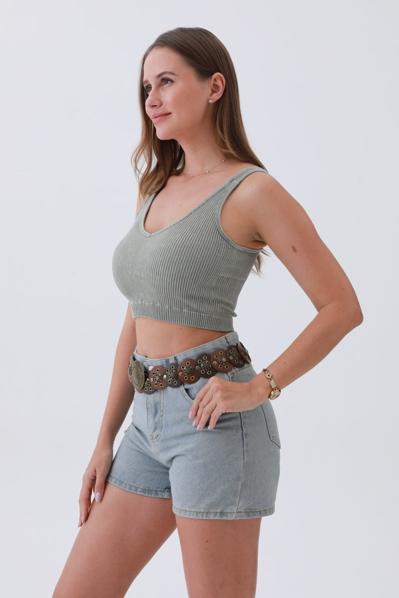 Rustic Dual-Tone Western Belt – Distressed Disc Buckle🤠✨