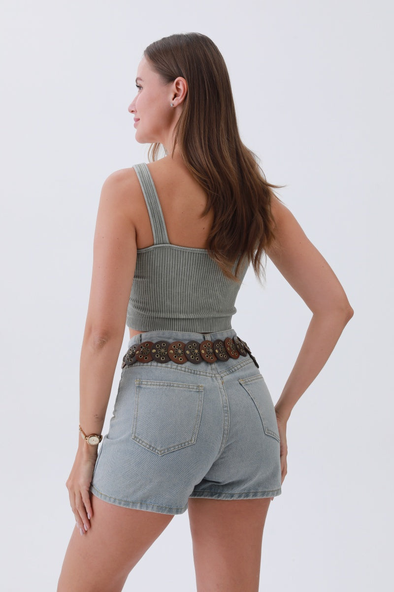 Rustic Dual-Tone Western Belt – Distressed Disc Buckle🤠✨