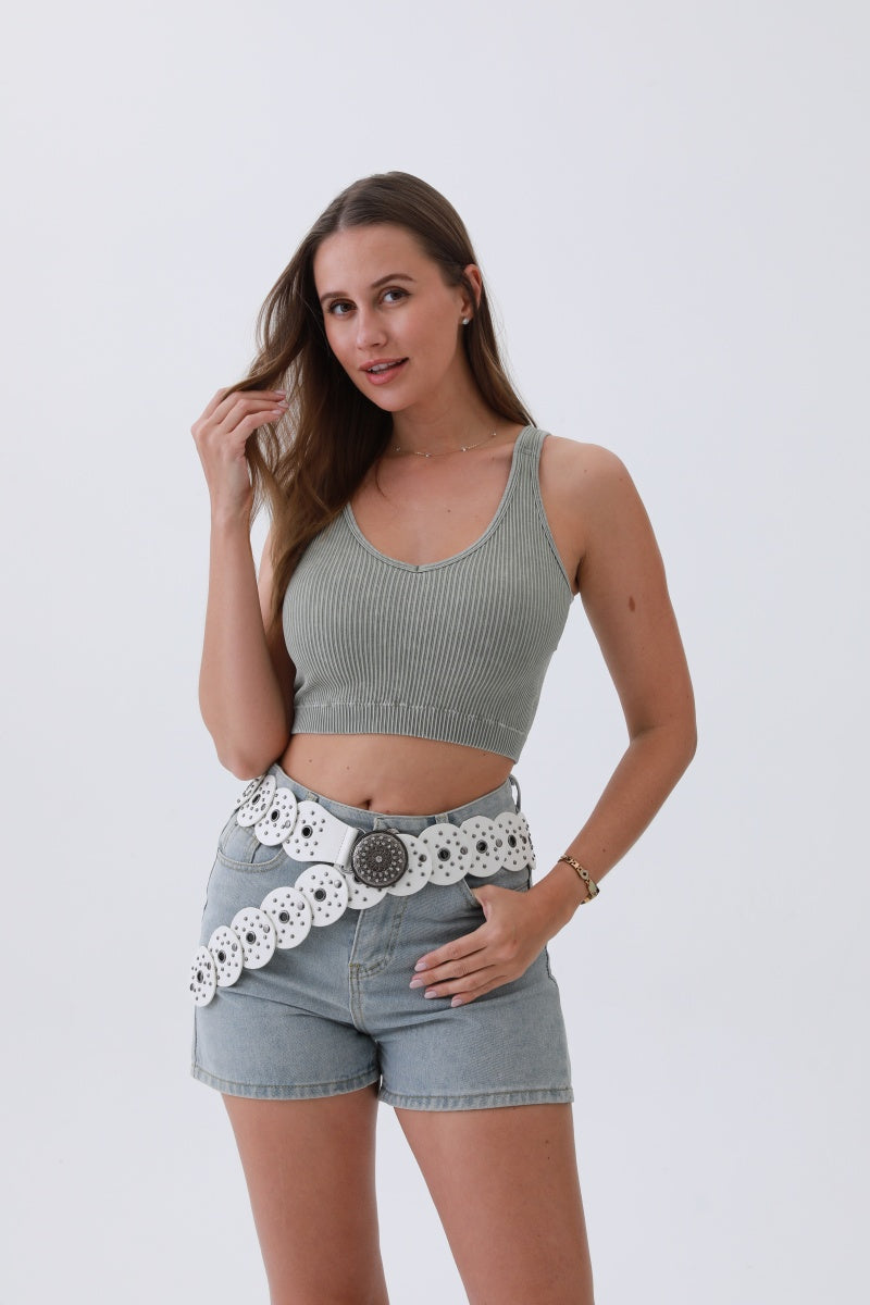 Edgy Hollow-Out Belt – Vintage Patchwork & Punk Studs⛓️✨