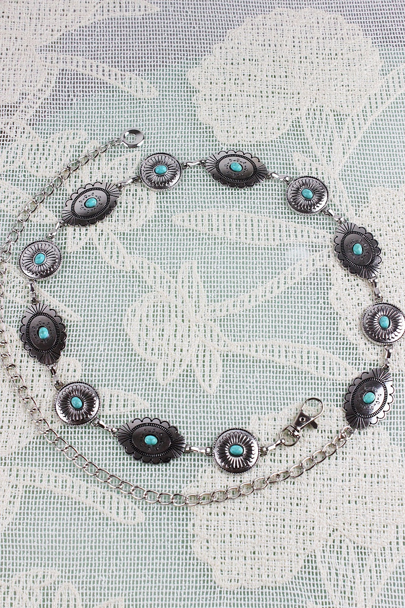 Bohemian Turquoise Waist Chain – Geometric Link Belt 🌿💎