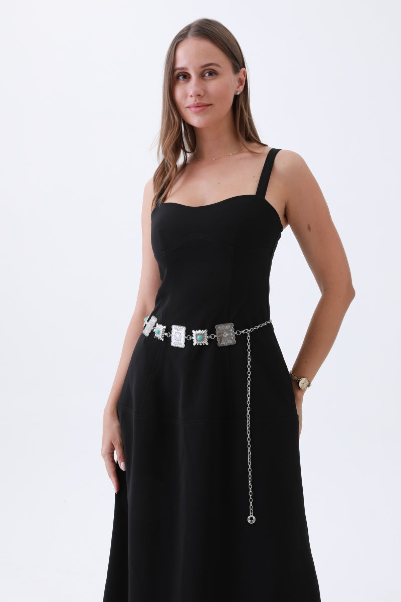 Turquoise Square Chain Belt – Vintage Western Geometric Design🤠💎