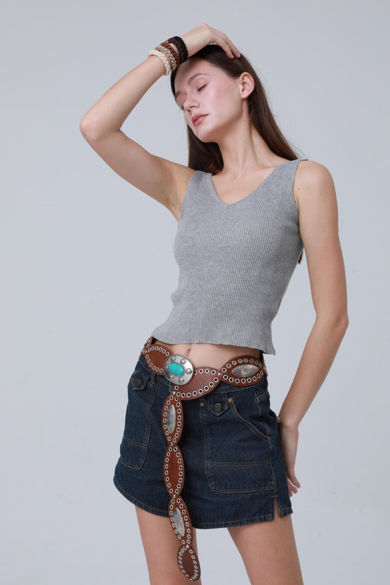 Boho Western Belt – Vintage Turquoise Inlaid Buckle 🌵💎