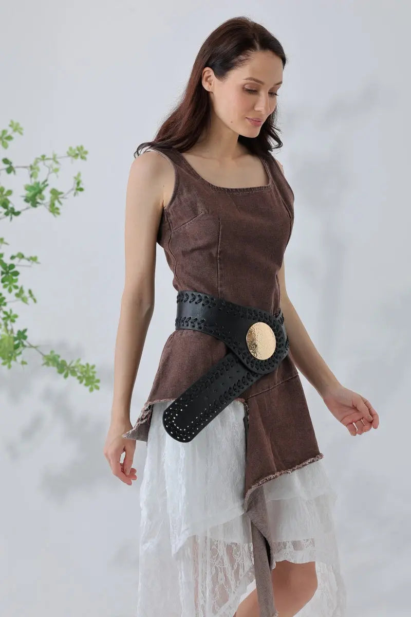 Artisan Soul: Boho Whipstitch Wide Leather Belt with Hammered Gold Buc –  Boho Clothing and Accessories