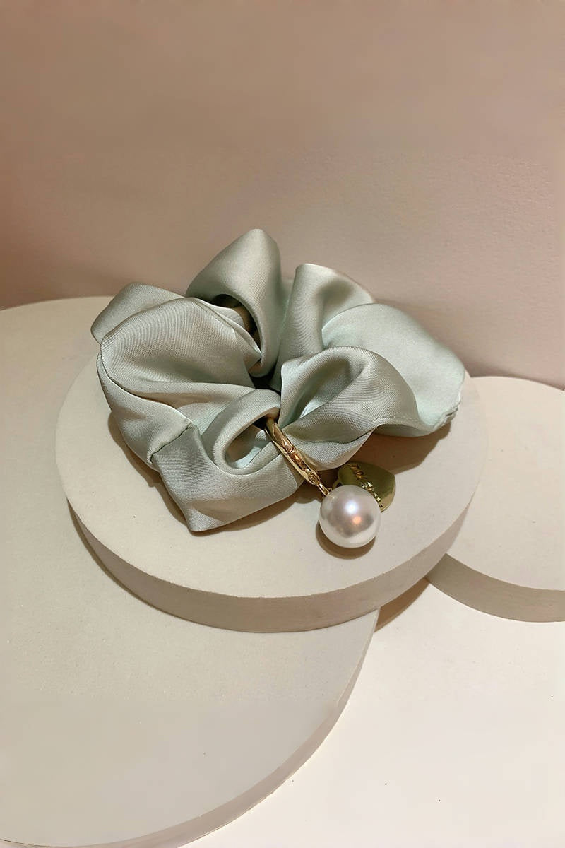 Solid Satin Scrunchies – Detachable Chain Accent ✨🖤