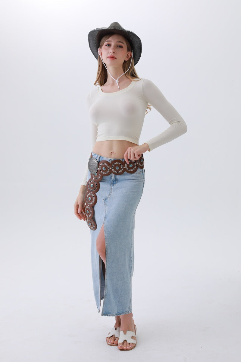 Turquoise Disc Western Belt – Handcrafted Desert Stone Detail🤠💎