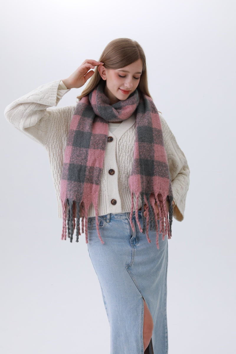 Classic Striped & Checkered Scarf – Timeless Fringe Elegance🧣✨