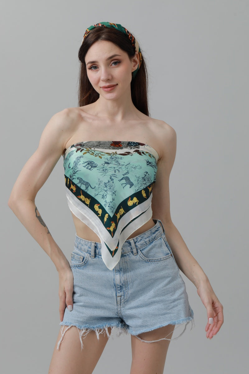 Rabbit Floral Bandana – Silk-Style Square Scarf 🐰🌸