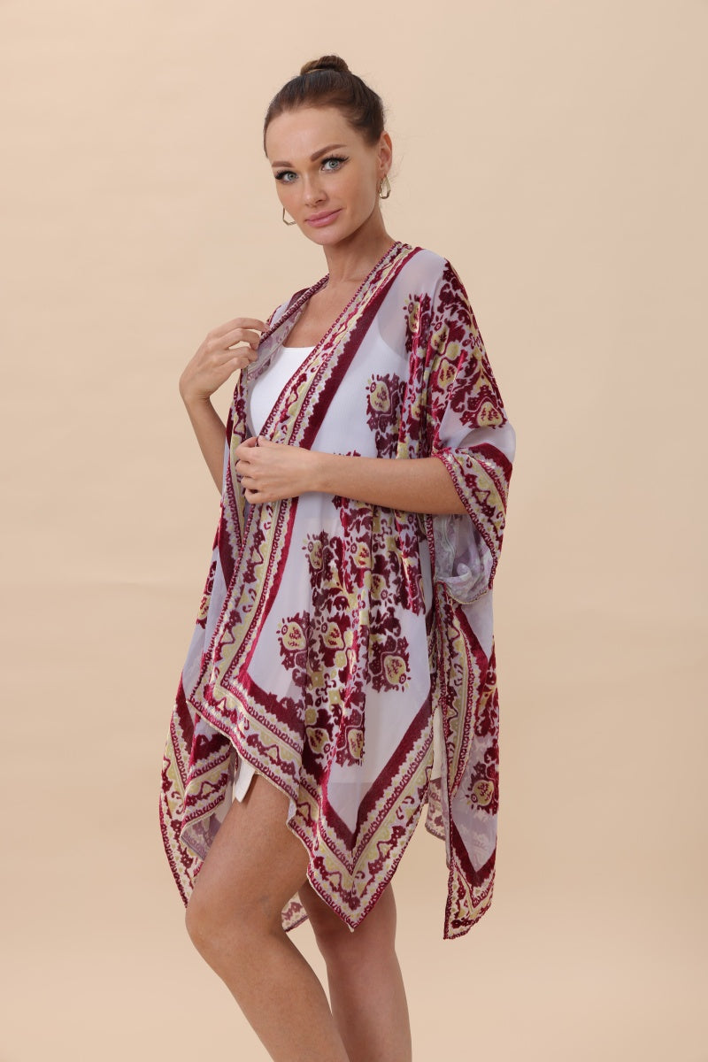 Opulent Velvet & Sheer Rose Kimono – Romantic Elegance🌹✨