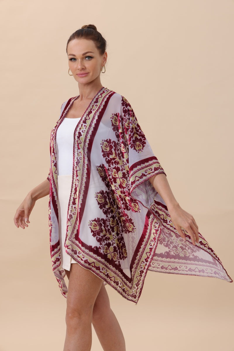 Opulent Velvet & Sheer Rose Kimono – Romantic Elegance🌹✨