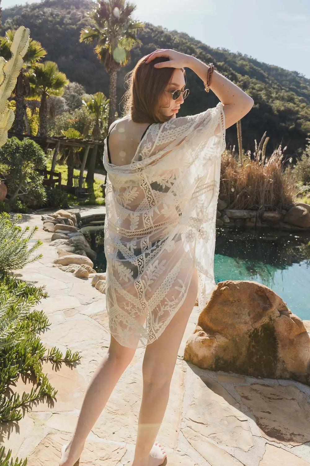 Leto Collection - Embroidered Mesh Leaf Kimono Rust Leto Collection - Embroidered Mesh Leaf Kimono Rust
