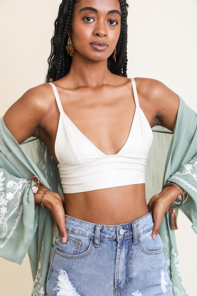Black sales leather bralette