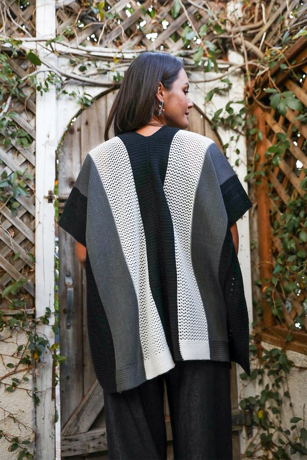 Multi-colored Striped Knit Poncho Ponchos