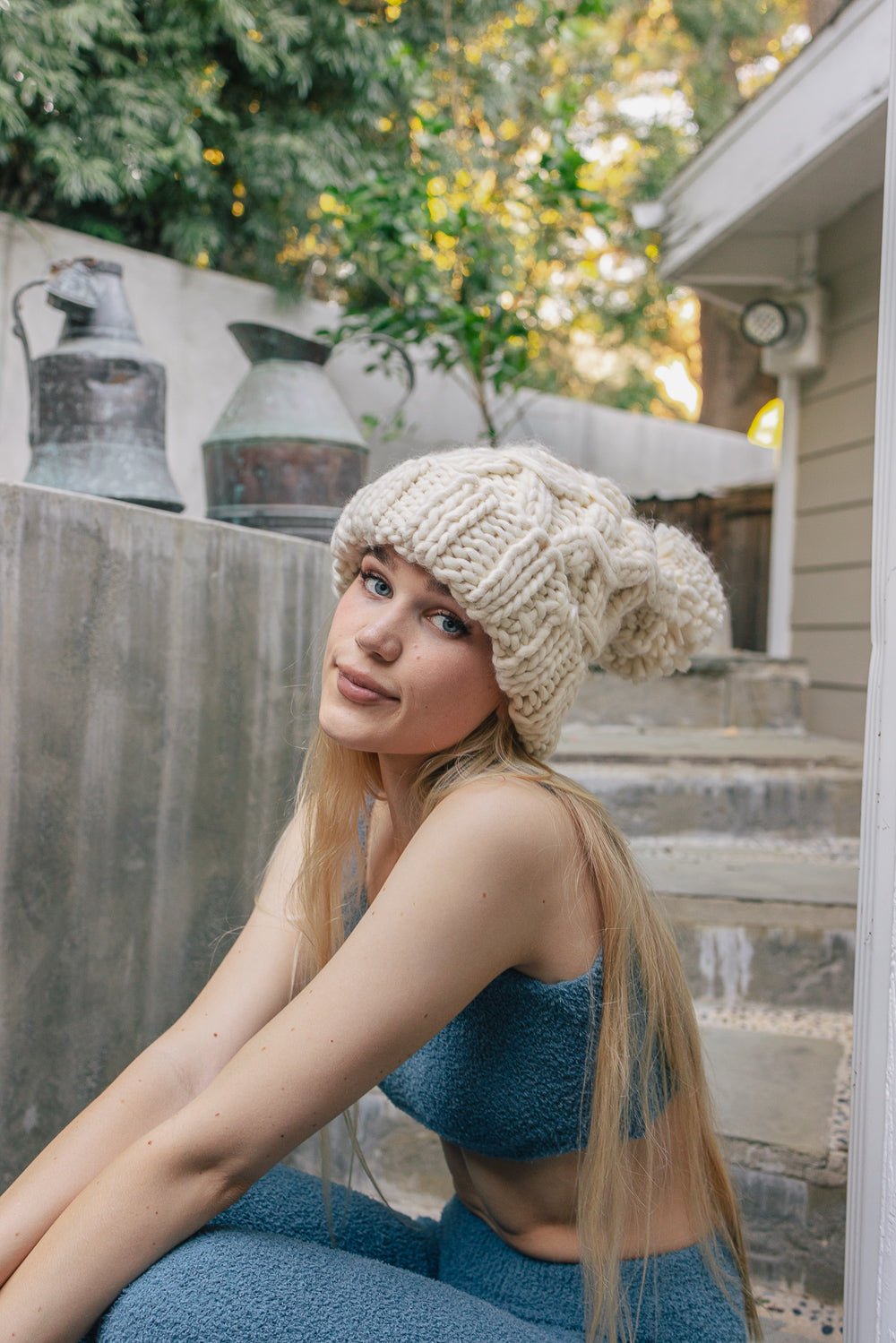 Oversized Chunky Knit Pom Beanie - Main Image
