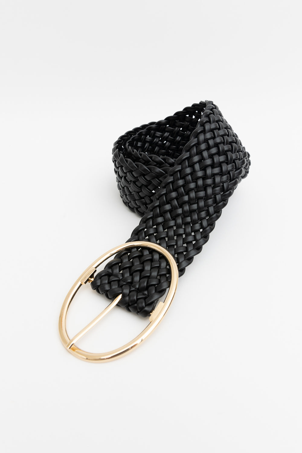 Wide Braided Belt – Gold Oval Buckle Statement Piece