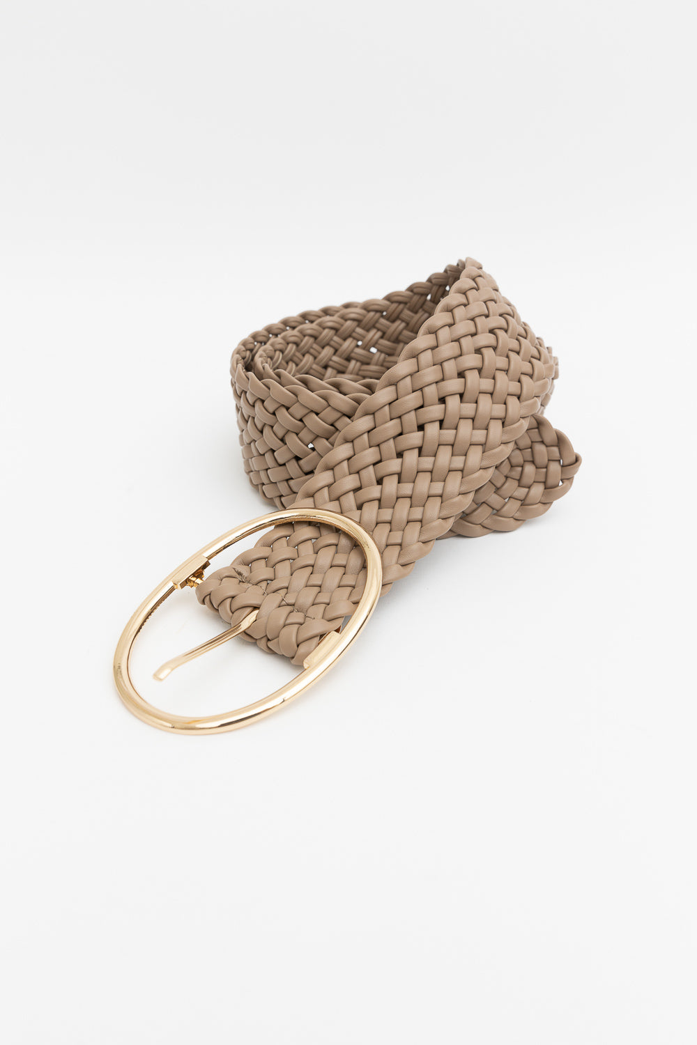 Wide Braided Belt – Gold Oval Buckle Statement Piece