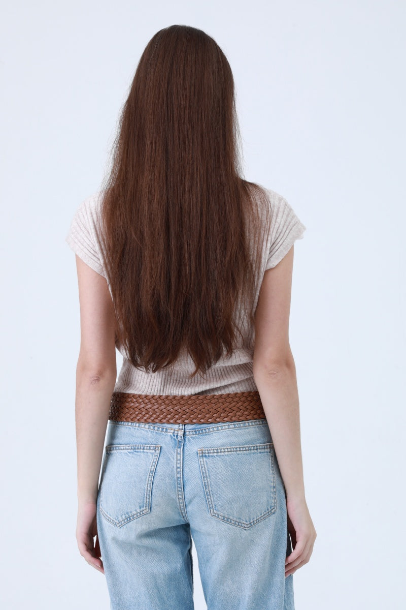 Wide Braided Belt – Gold Oval Buckle Statement Piece