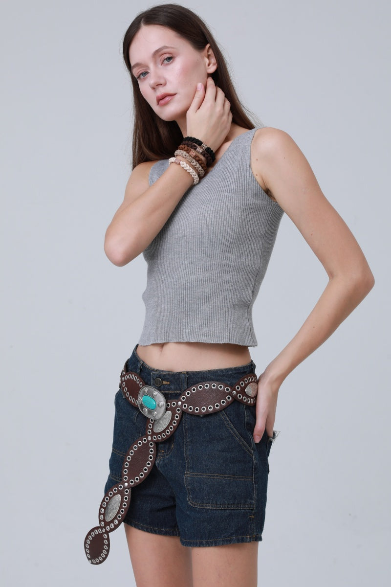 Boho Western Belt – Vintage Turquoise Inlaid Buckle💎