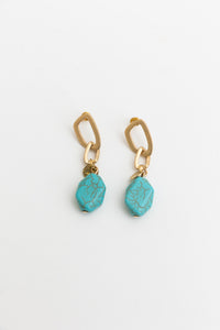 Turquoise Stone Drop Chain Earrings