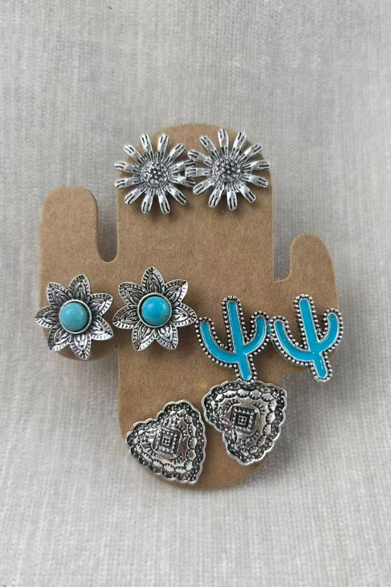 4-Pair Boho Earring Set – Mix &amp; Match Daily Styles 🌵🌸💎