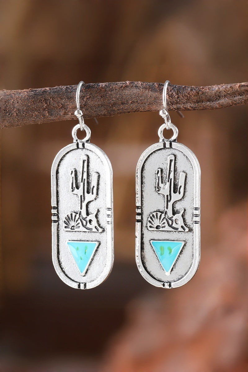 Carved Cactus Earrings – Turquoise Triangle Inlay 🌵💎