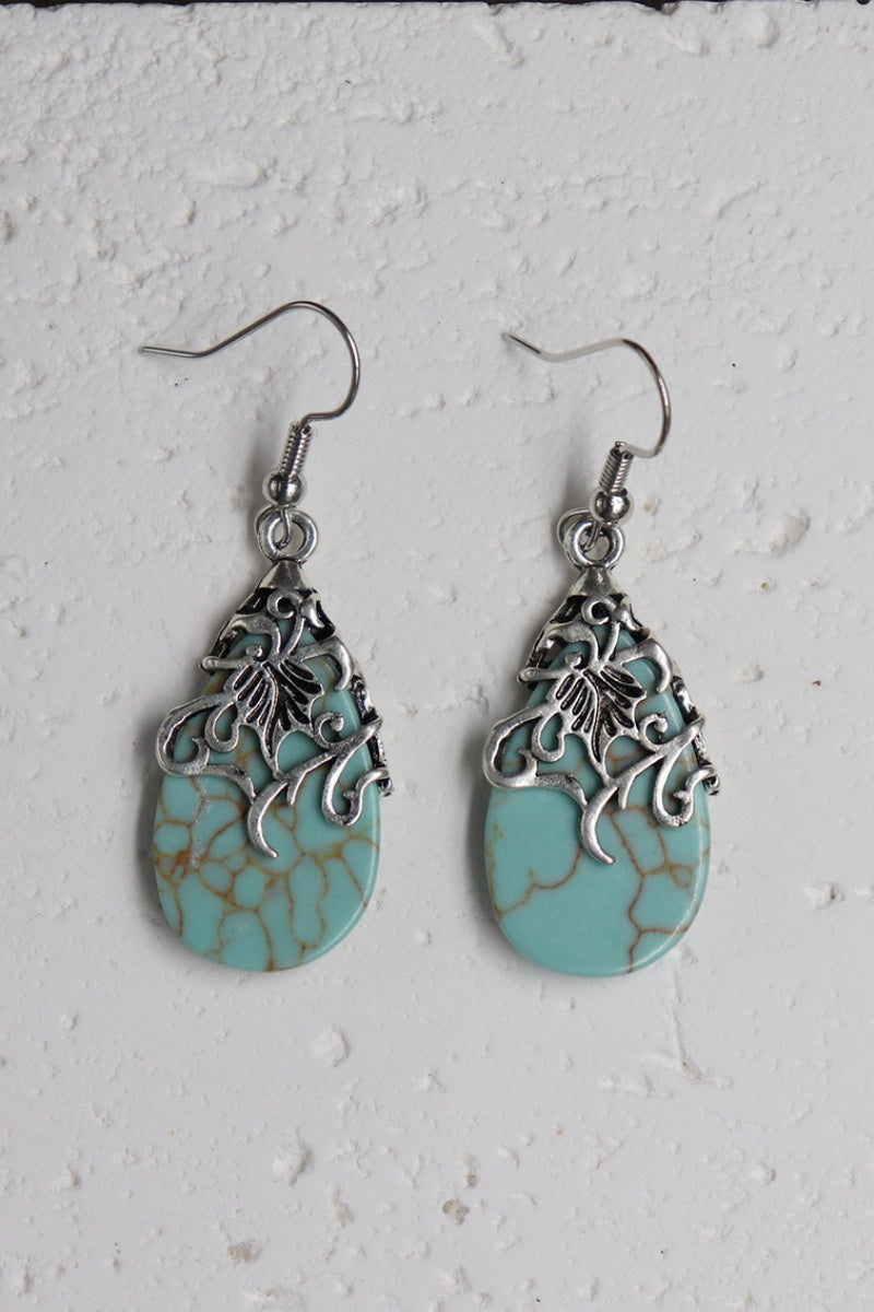 Ethnic Openwork Earrings – Carved Turquoise Inlay 🌿💎