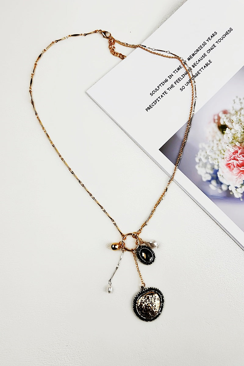 Multi-Pearl &amp; Crystal Pendant Necklace – Layered Sparkle for Her 💎