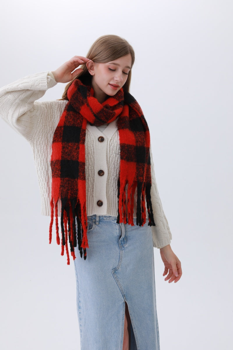 Classic Striped &amp; Checkered Scarf – Timeless Fringe Elegance🧣✨
