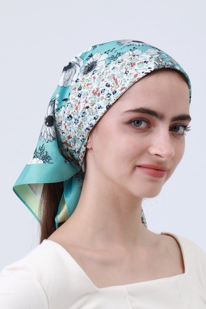 Dual-Tone Gingham Floral Bandana – Reversible Silky Square Scarf 🌸🎀