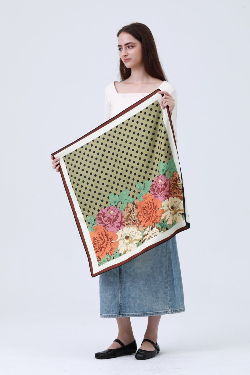 Polka Dot &amp; Floral Reversible Bandana - Two-Way Silky Scarf 🌸🧣