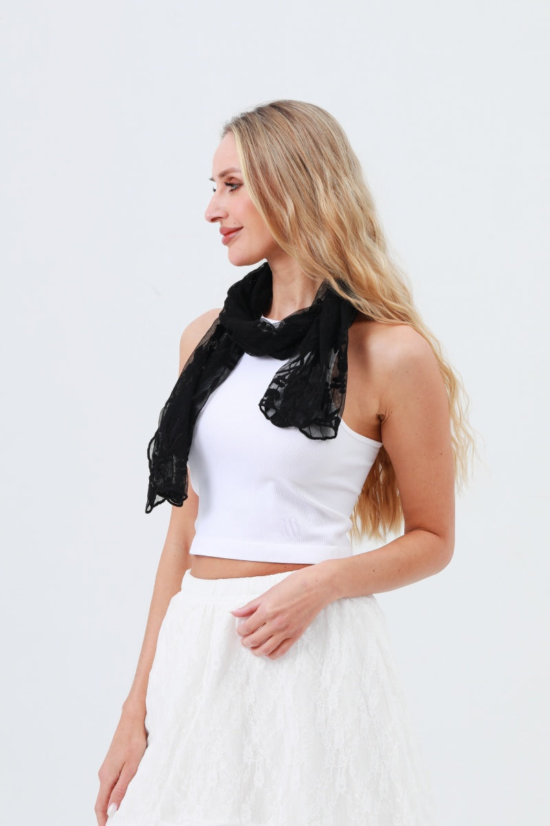 Delicate Mesh Embroidered Oblong Scarf – Sheer &amp; Airy Lightweight Wrap 🌬️