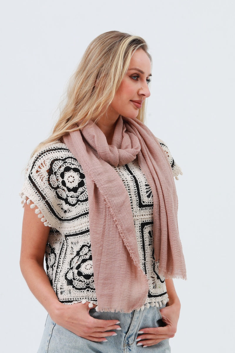 Crinkle Fringe Oblong Scarf – Lightweight &amp; Soft Wrap 🌬️🧣