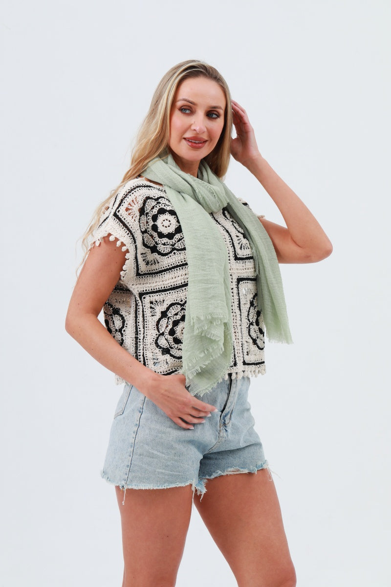 Crinkle Fringe Oblong Scarf – Lightweight &amp; Soft Wrap 🌬️🧣