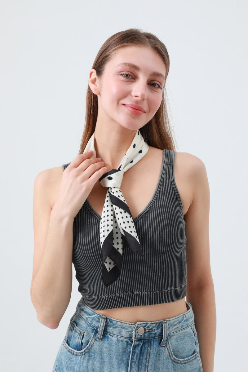 Polka Dot Scarf with Contrast Border - Summer Staple Accessory ⚫⚪