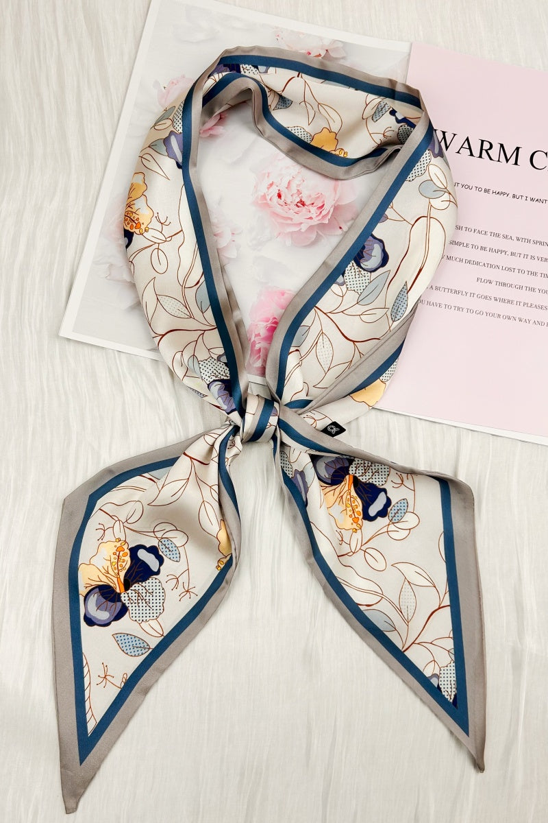 Garden Grace: Botanical Pattern Satin Silky Skinny Scarf