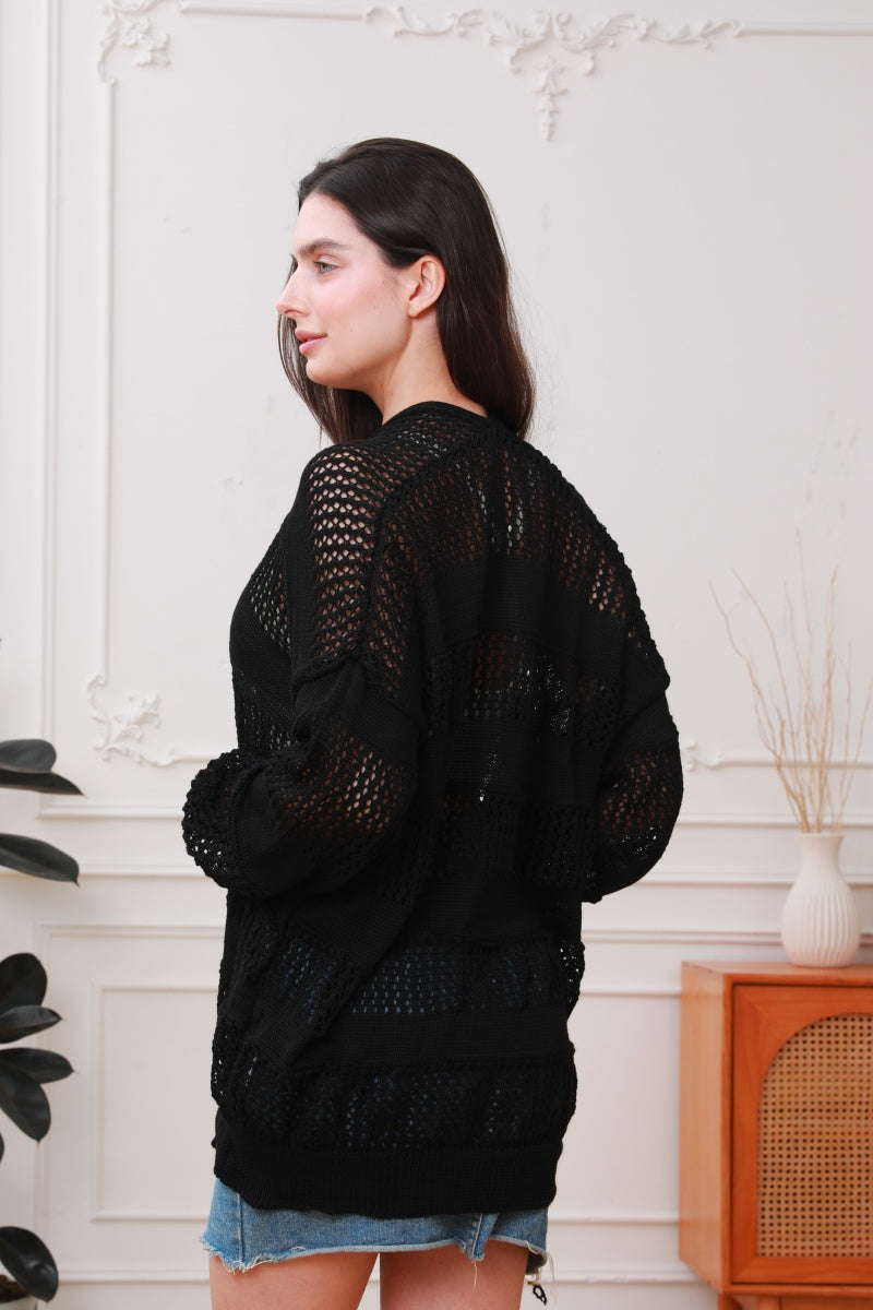 Breeze &amp; Boho: Loose Fit Lightweight Crochet Knit Cardigan