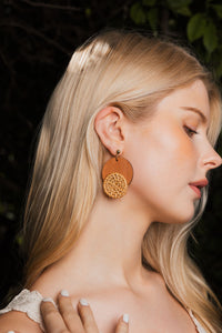 Boho Wood-Trimmed Round Straw Earrings Jewelry