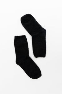 Cozy Fuzzy Crew Socks Black