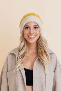 Essential Harmony Two-Tone Knit Cap Beanies Mustard