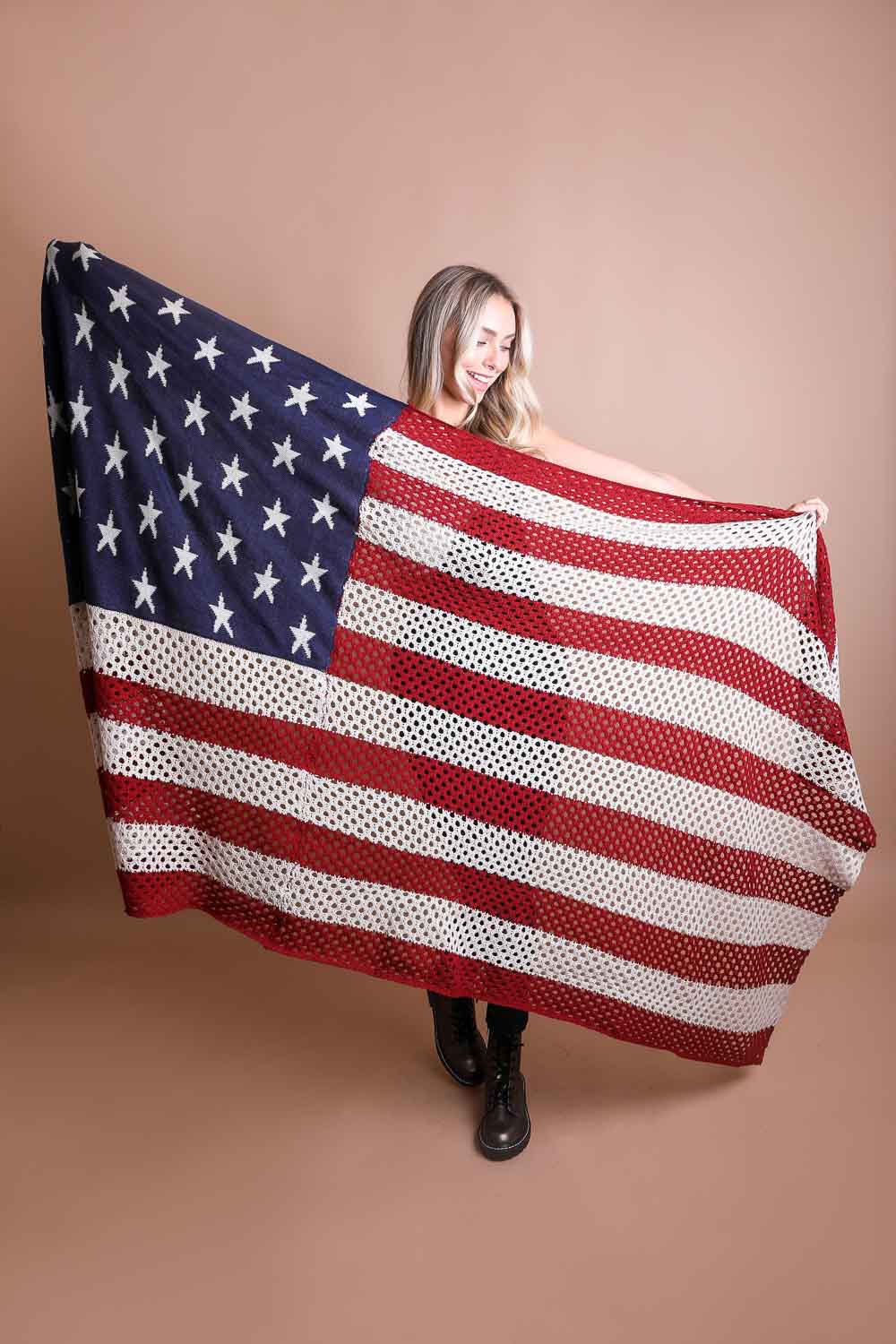 Knit American Flag Blanket Scarf Scarves