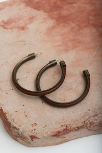 Rustic Charm Leather & Brass Hoop Earrings Jewelry Brown