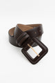 Sleek Square-Buckle Genuine Leather Belt Belts Dark Brown