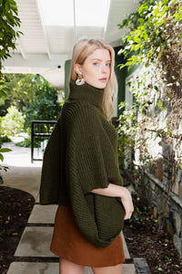 SnugStyle Turtleneck Ribbed Knit Poncho with Armholes