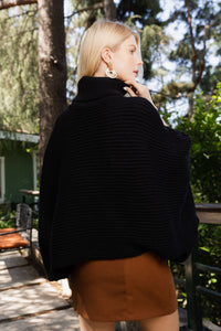 SnugStyle Turtleneck Ribbed Knit Poncho with Armholes