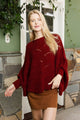 Texture Trend Sleeve-Knit Poncho Ponchos One Size / Burgundy